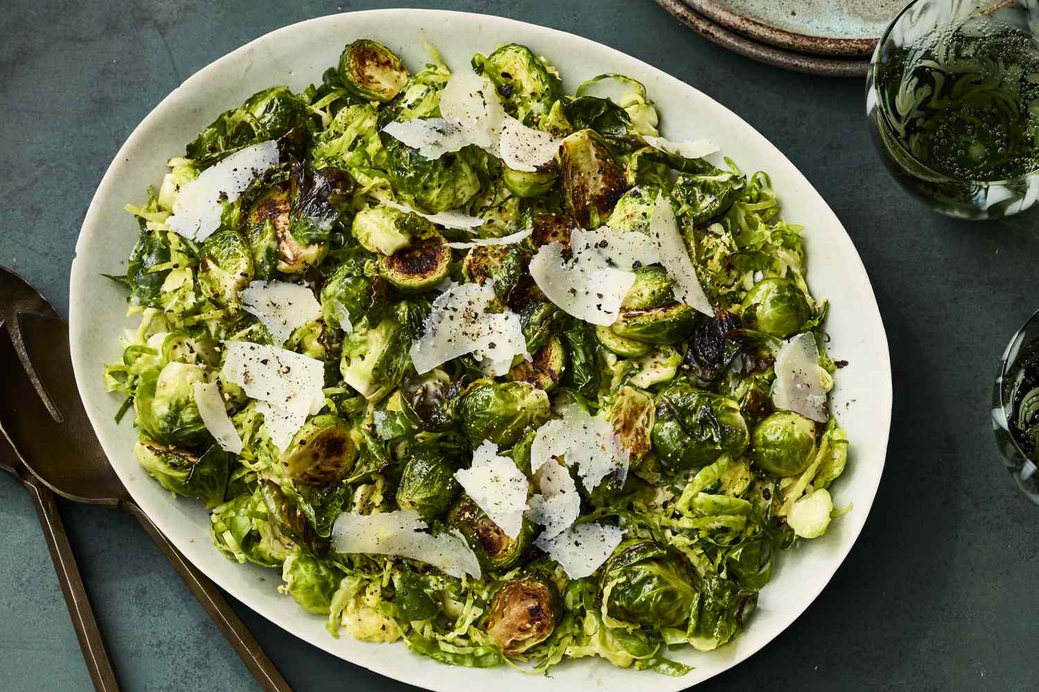 Raw and Roasted Cacio e Pepe Brussels Sprouts
